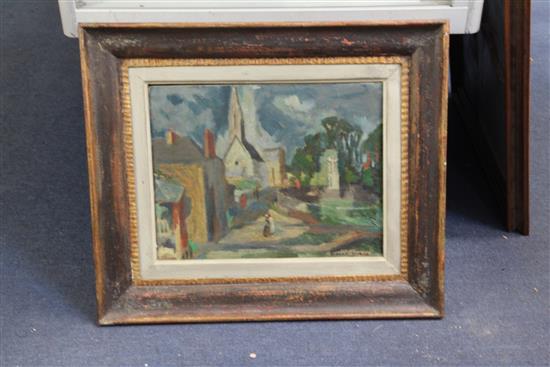 Robert Simon (French, 1889-1961) Eglise dIlfranche and another view of a French village 10.5 x 13.5in. and 17.5 x 14.5in.